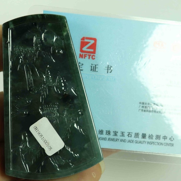 Dark Green Natural A JADE jadeite Two-sided Carved Pendant 山水 1898-2 - Picture 8 of 9